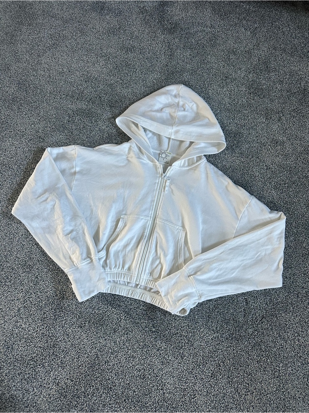 aerie White Full-Zip Hooded Sweatshirt